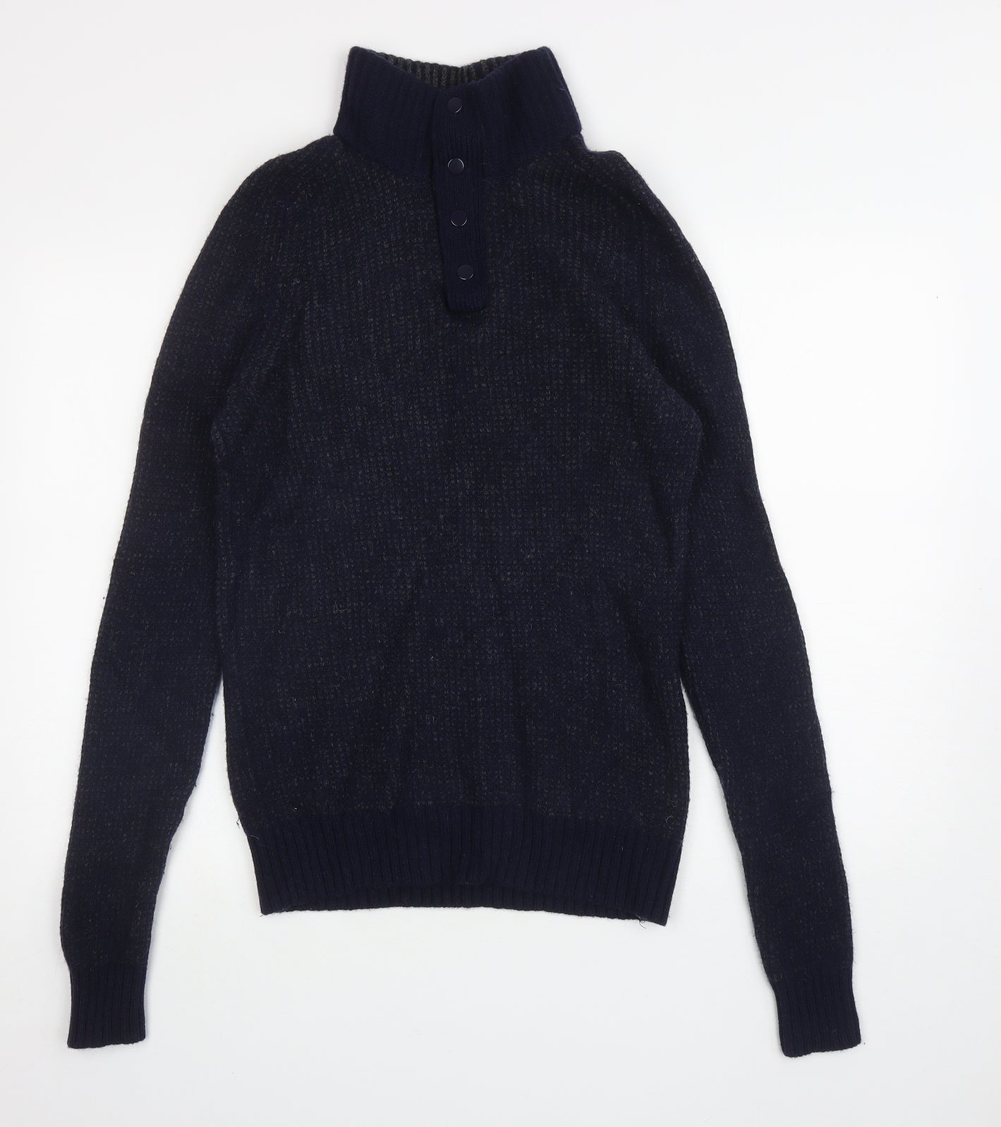 Gap Mens Blue High Neck Wool Henley Jumper Size S