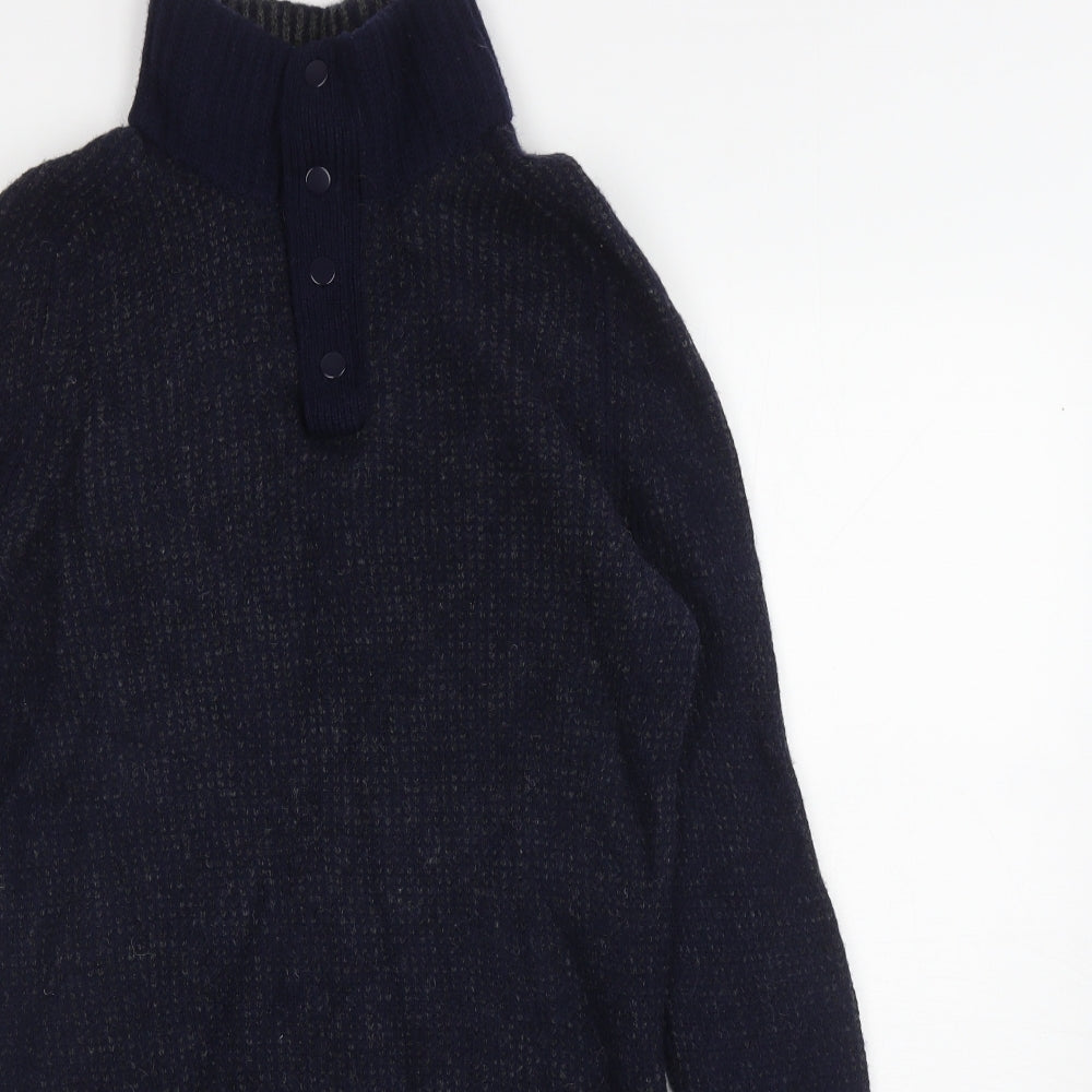 Gap Mens Blue High Neck Wool Henley Jumper Size S