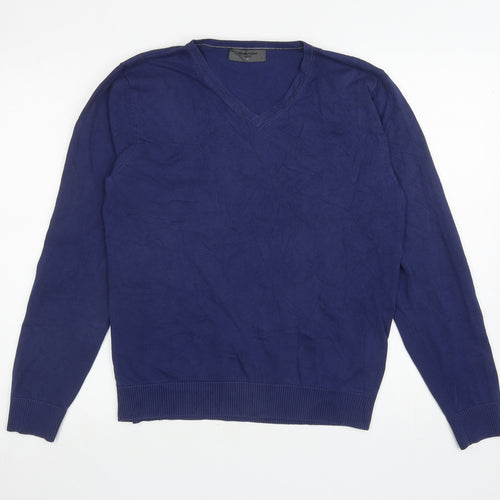 Burton Mens Blue V-Neck Cotton Pullover Jumper Size L