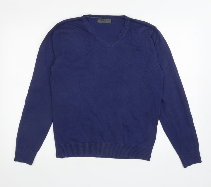 Burton Mens Blue V-Neck Cotton Pullover Jumper Size L