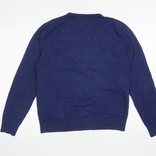 Burton Mens Blue V-Neck Cotton Pullover Jumper Size L