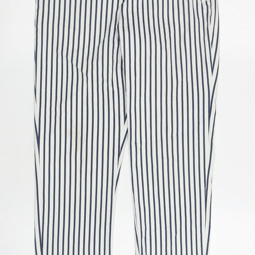 H&M Womens White Striped Cotton Carrot Trousers Size 8 L26.5 in Regular Zip