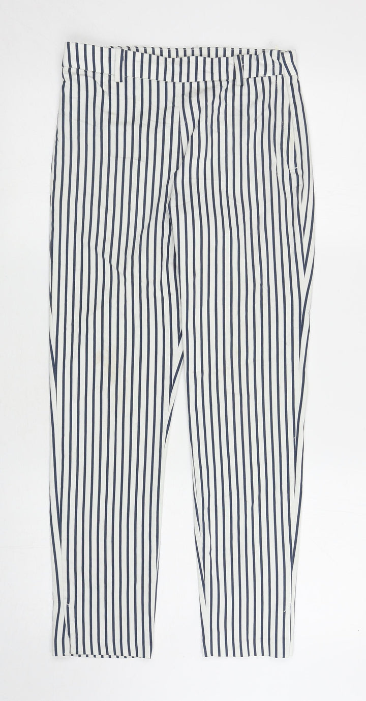 H&M Womens White Striped Cotton Carrot Trousers Size 8 L26.5 in Regular Zip