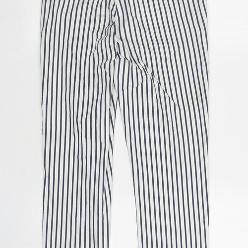 H&M Womens White Striped Cotton Carrot Trousers Size 8 L26.5 in Regular Zip