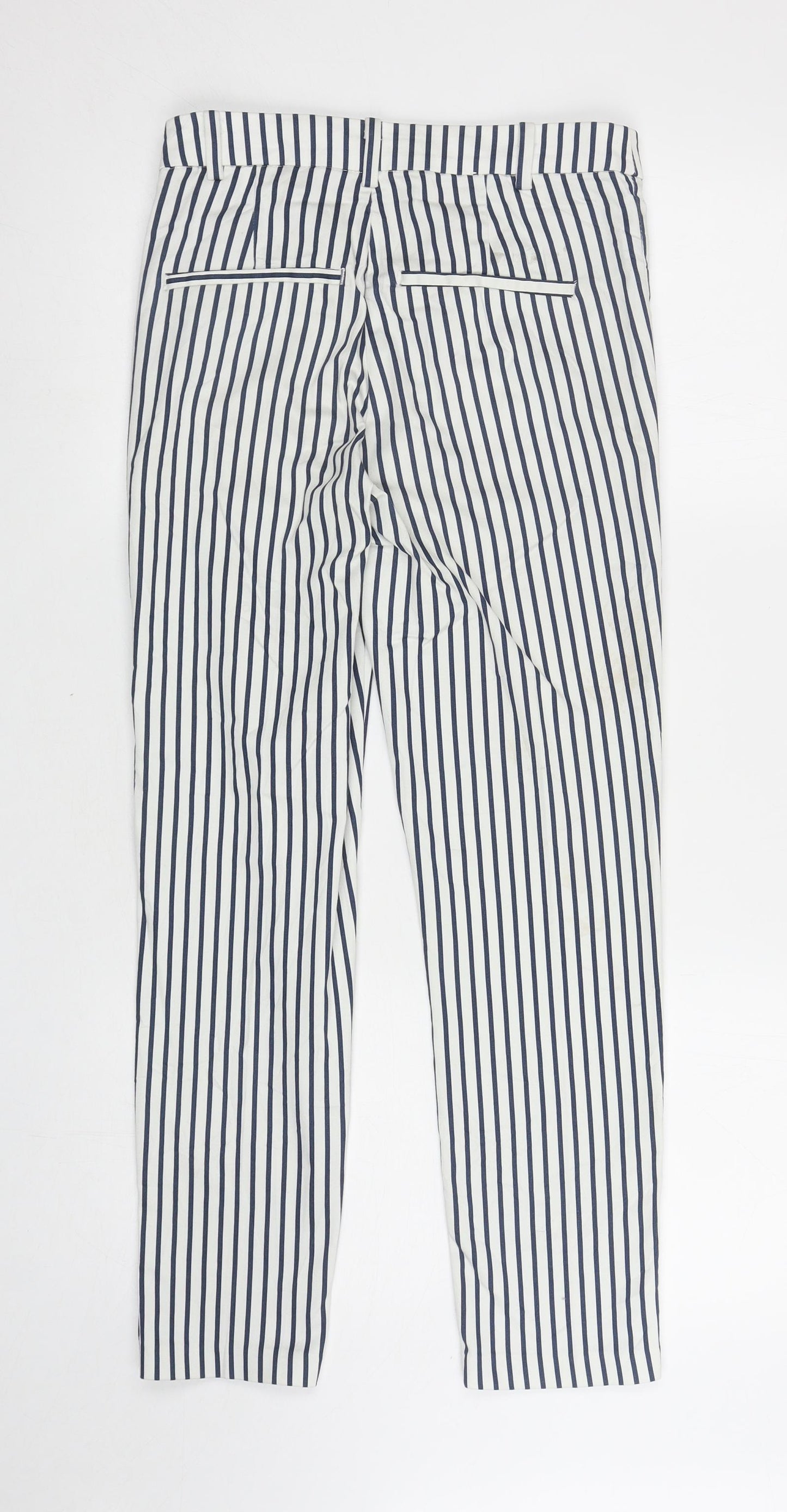 H&M Womens White Striped Cotton Carrot Trousers Size 8 L26.5 in Regular Zip