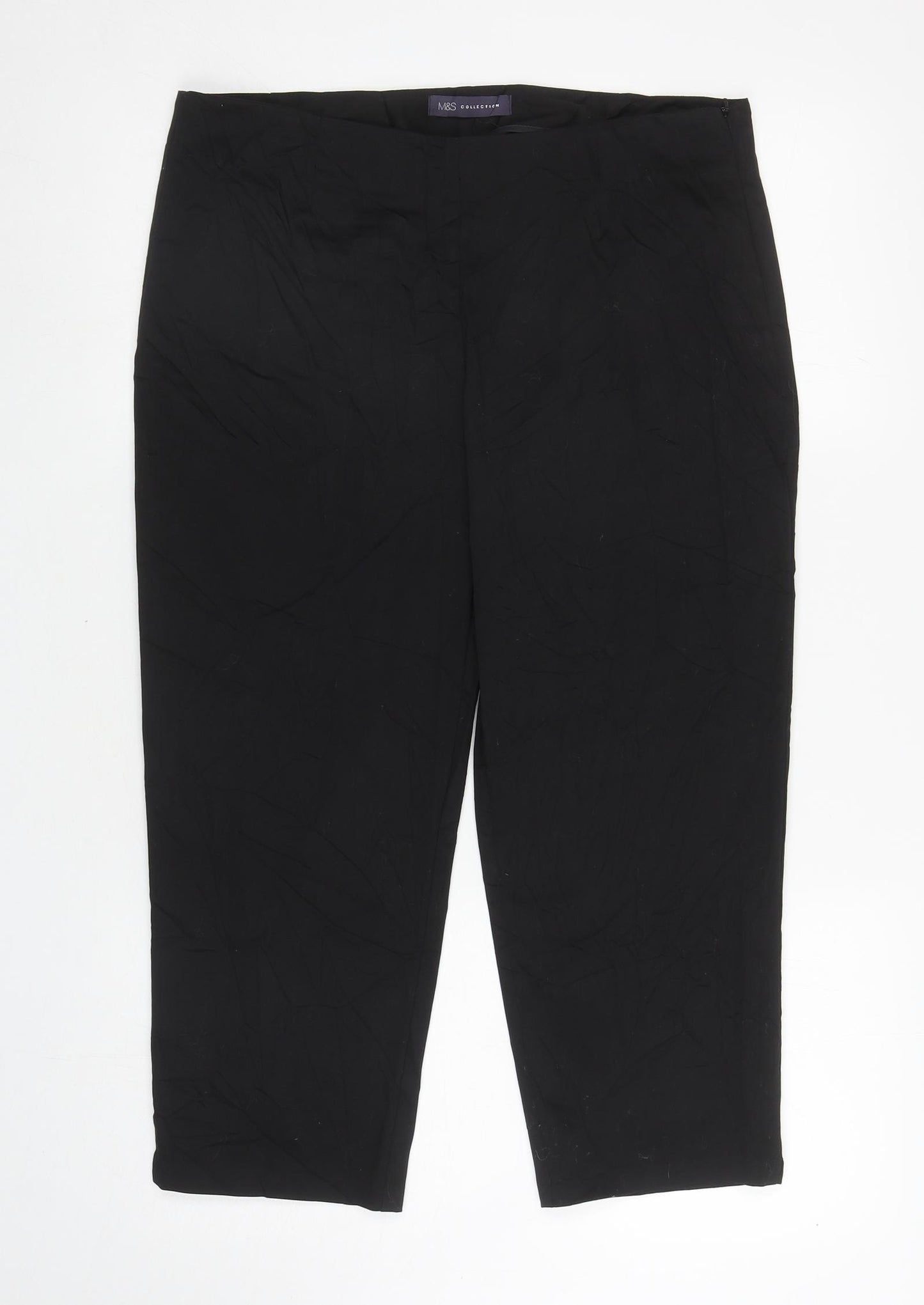 Marks and Spencer Womens Black Cotton Cropped Trousers Size 14 L21.5 in Regular Zip