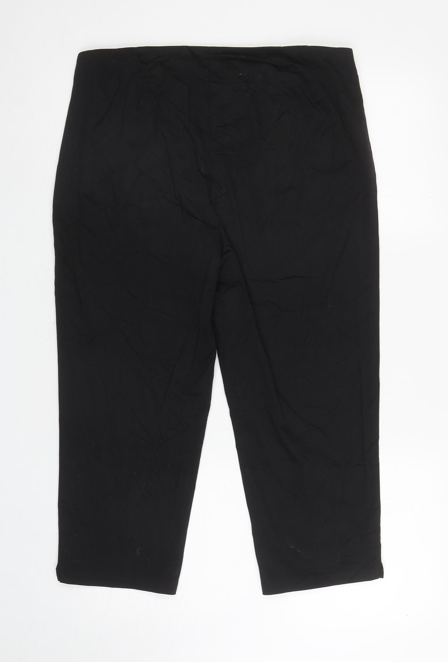 Marks and Spencer Womens Black Cotton Cropped Trousers Size 14 L21.5 in Regular Zip
