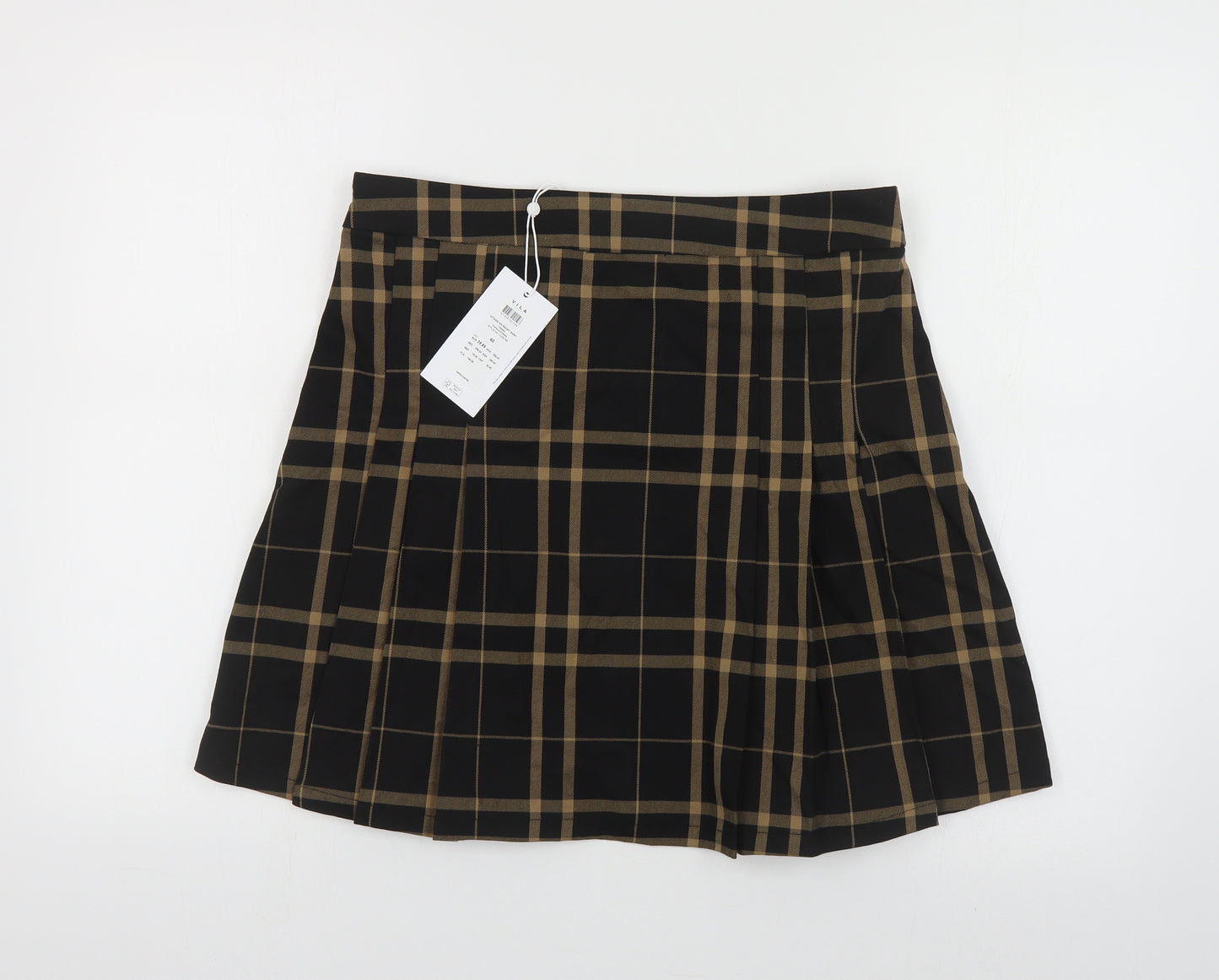 VILA Womens Black Plaid Polyester Pleated Skirt Size 12 Zip