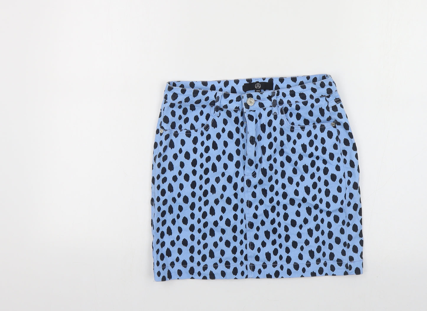 Missguided Womens Blue Animal Print Cotton Mini Skirt Size 10 Button