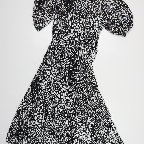 Marks and Spencer Womens Black Animal Print Viscose Shirt Dress Size 8 Collared Button