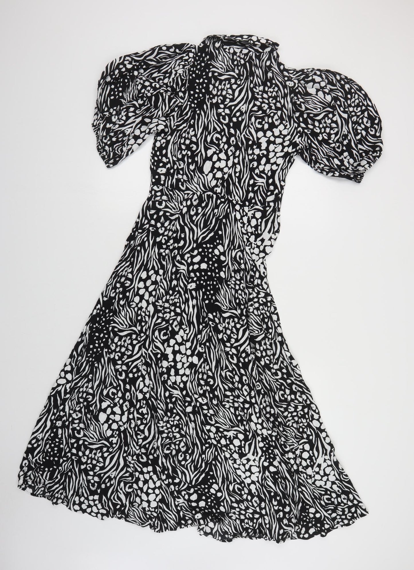 Marks and Spencer Womens Black Animal Print Viscose Shirt Dress Size 8 Collared Button
