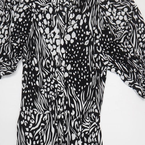 Marks and Spencer Womens Black Animal Print Viscose Shirt Dress Size 8 Collared Button