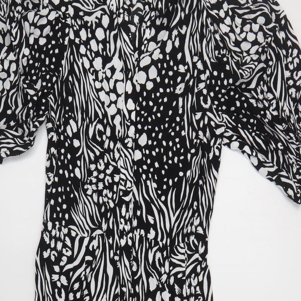 Marks and Spencer Womens Black Animal Print Viscose Shirt Dress Size 8 Collared Button