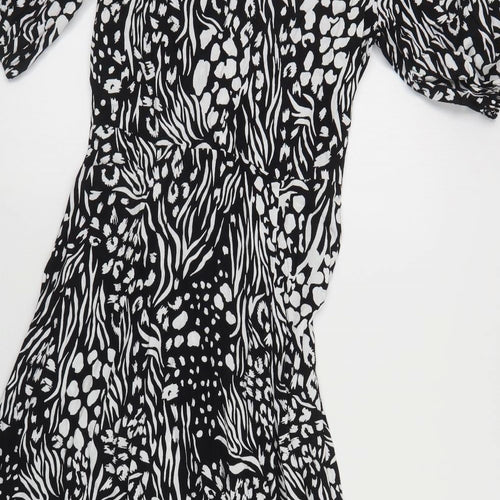 Marks and Spencer Womens Black Animal Print Viscose Shirt Dress Size 8 Collared Button