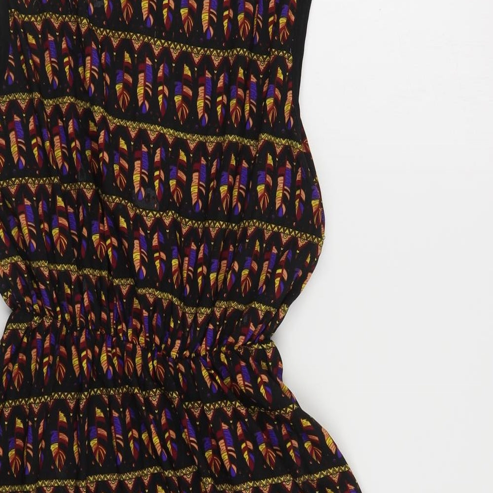 Mela Loves London Womens Black Geometric Polyester Fit & Flare Size 14 Collared Pullover