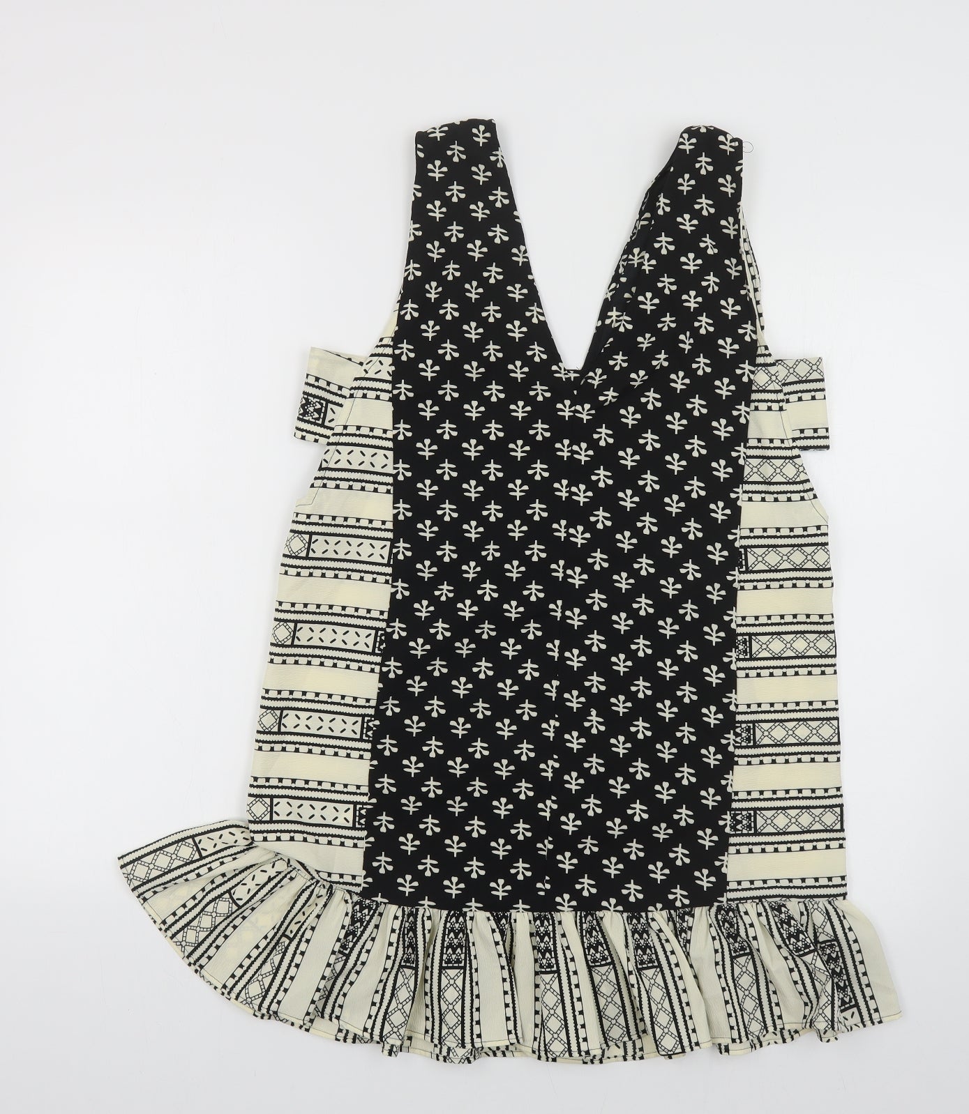 ASOS Womens Black Geometric Polyester Tank Dress Size 8 V-Neck Button