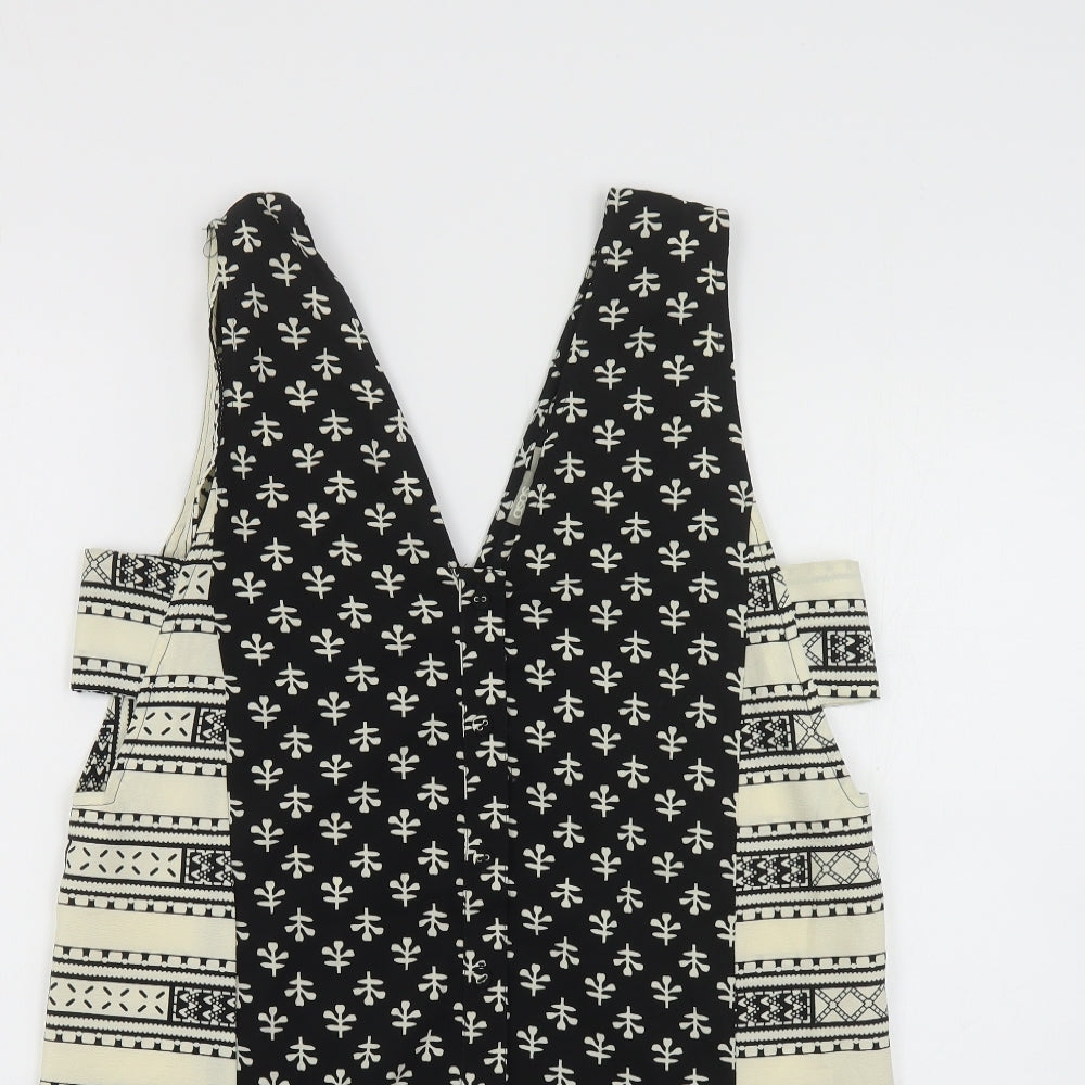 ASOS Womens Black Geometric Polyester Tank Dress Size 8 V-Neck Button