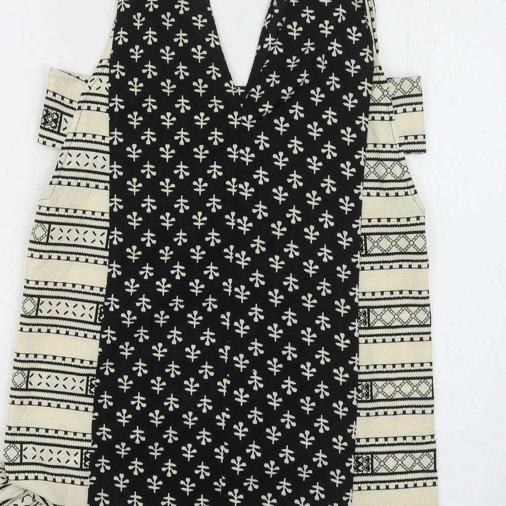 ASOS Womens Black Geometric Polyester Tank Dress Size 8 V-Neck Button