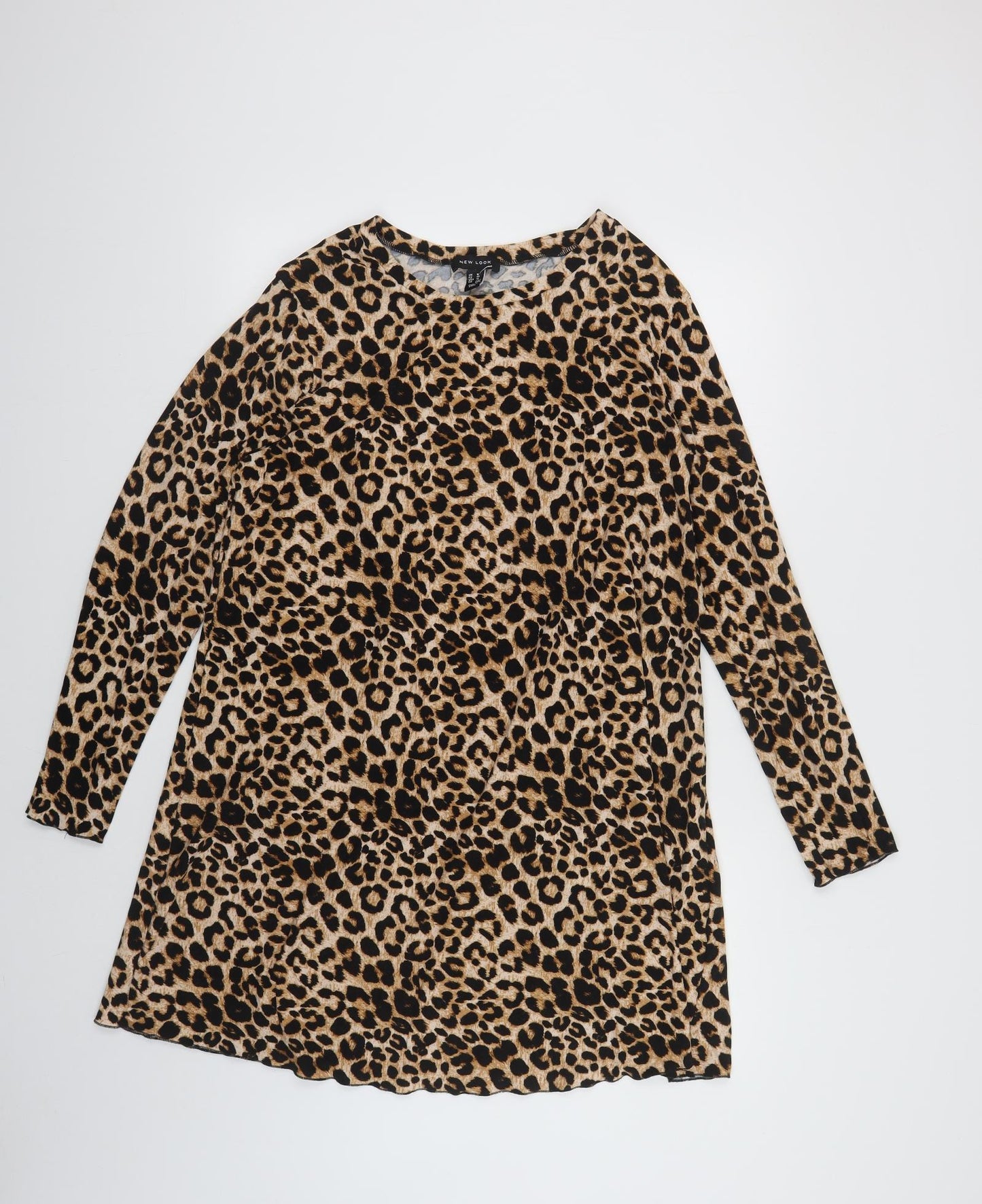 New Look Womens Beige Animal Print Polyester A-Line Size 16 Round Neck Pullover - Leopard Print