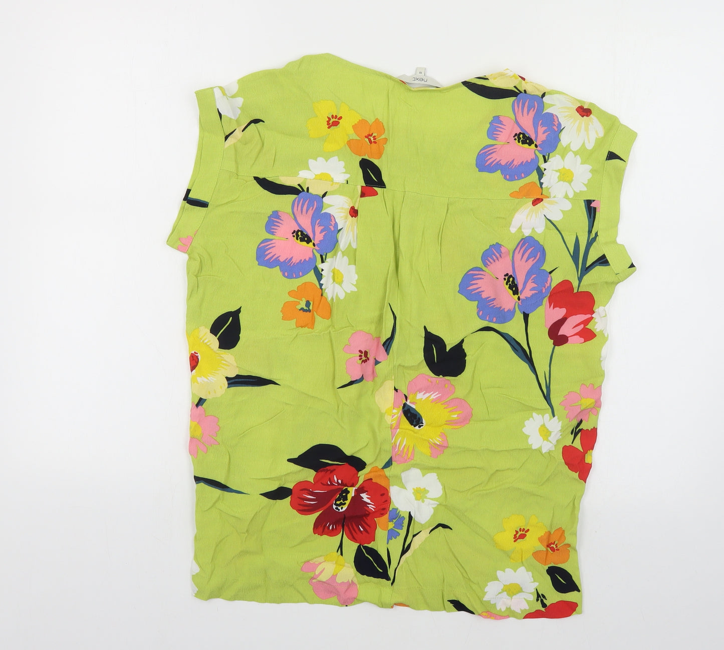 NEXT Womens Green Floral Viscose Basic Blouse Size 10 Round Neck