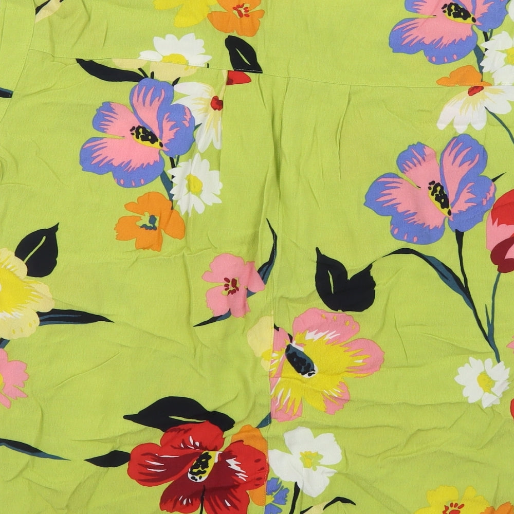 NEXT Womens Green Floral Viscose Basic Blouse Size 10 Round Neck