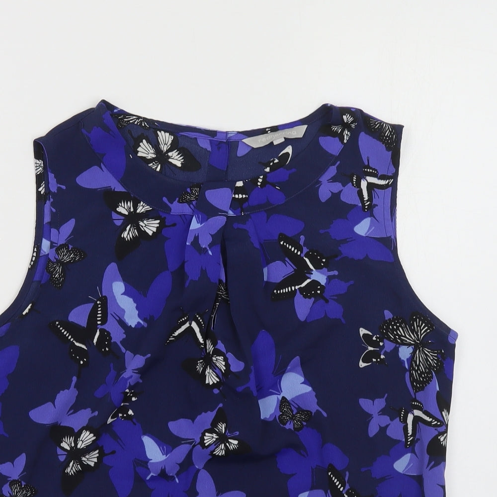 Red Herring Womens Blue Geometric Polyester Basic Blouse Size 12 Boat Neck - Butterfly Print