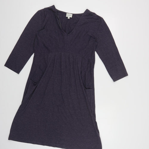 Kaliko Womens Purple Striped Cotton A-Line Size 12 V-Neck Pullover