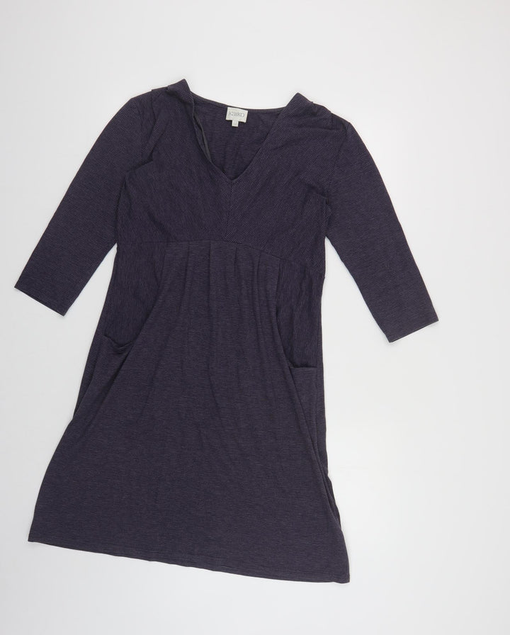 Kaliko Womens Purple Striped Cotton A-Line Size 12 V-Neck Pullover