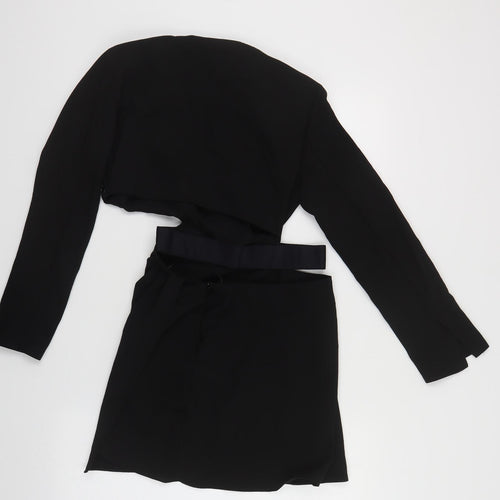 Zara Womens Black Polyester Mini Size S V-Neck Zip