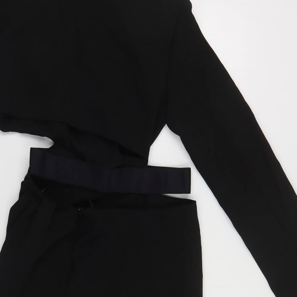 Zara Womens Black Polyester Mini Size S V-Neck Zip