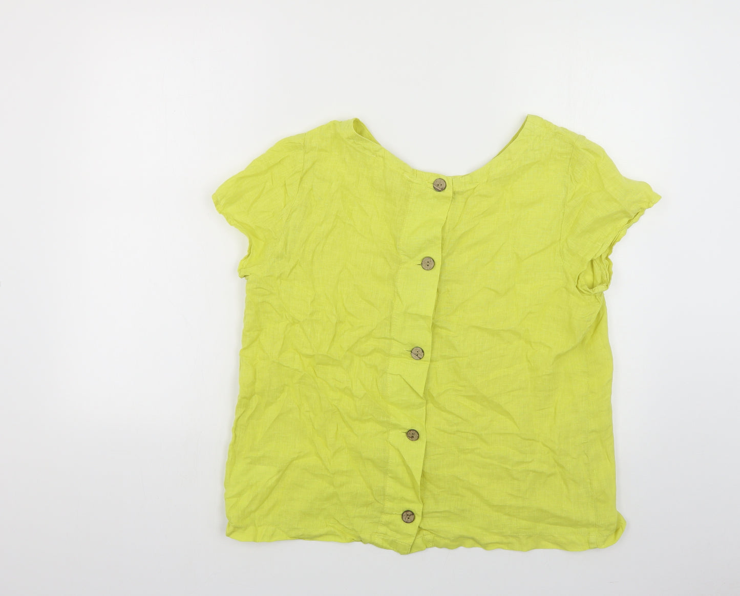C&C California Womens Yellow Linen Basic Button-Up Size L Boat Neck