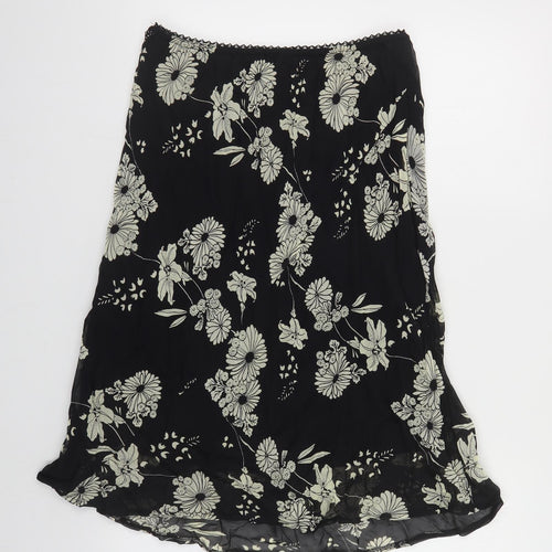 Prewrn Womens Black Floral Viscose A-Line Skirt Size 16