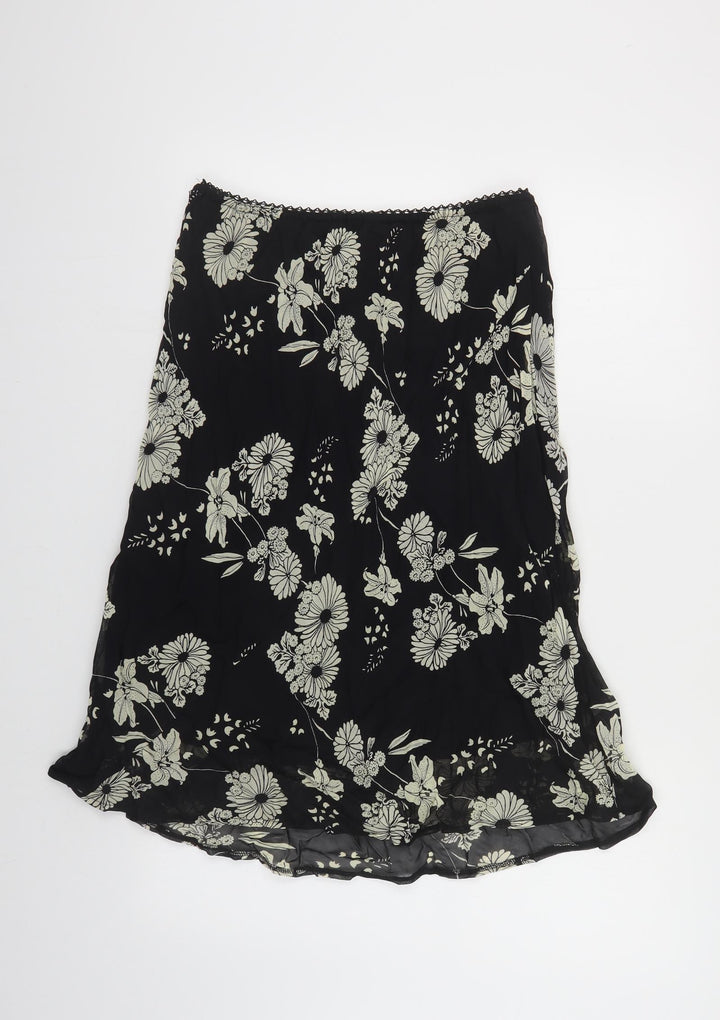 Prewrn Womens Black Floral Viscose A-Line Skirt Size 16