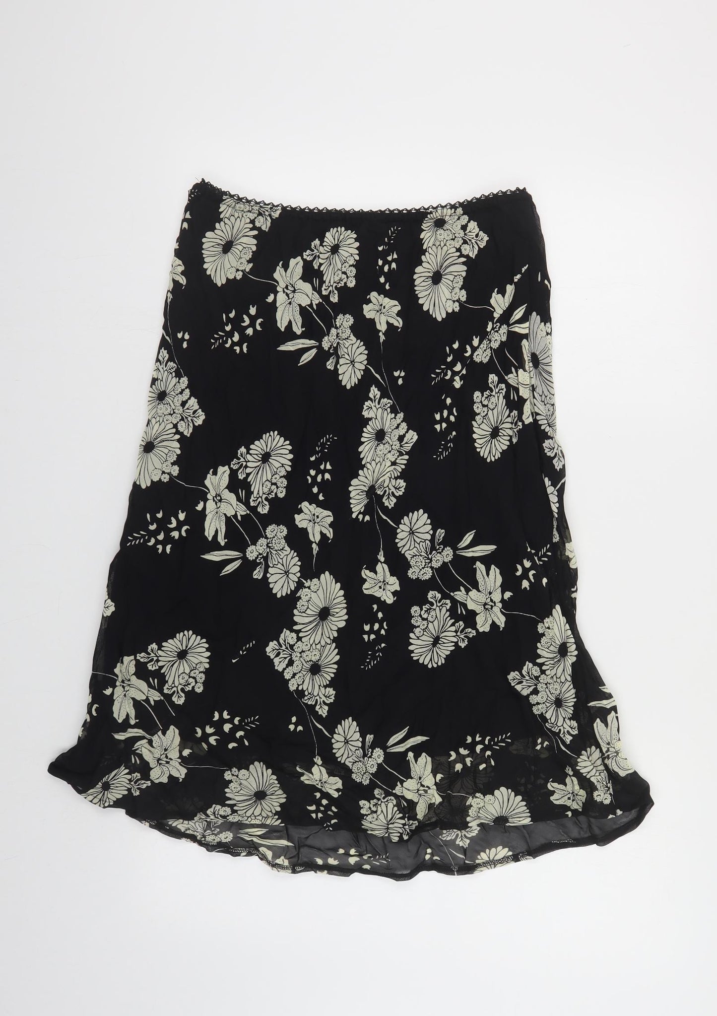 Prewrn Womens Black Floral Viscose A-Line Skirt Size 16