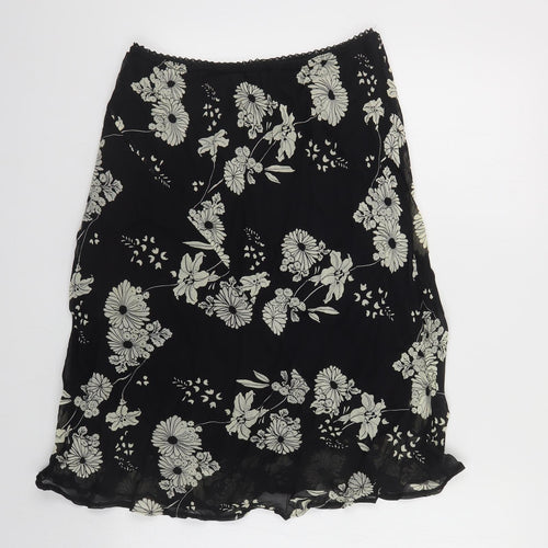 Prewrn Womens Black Floral Viscose A-Line Skirt Size 16