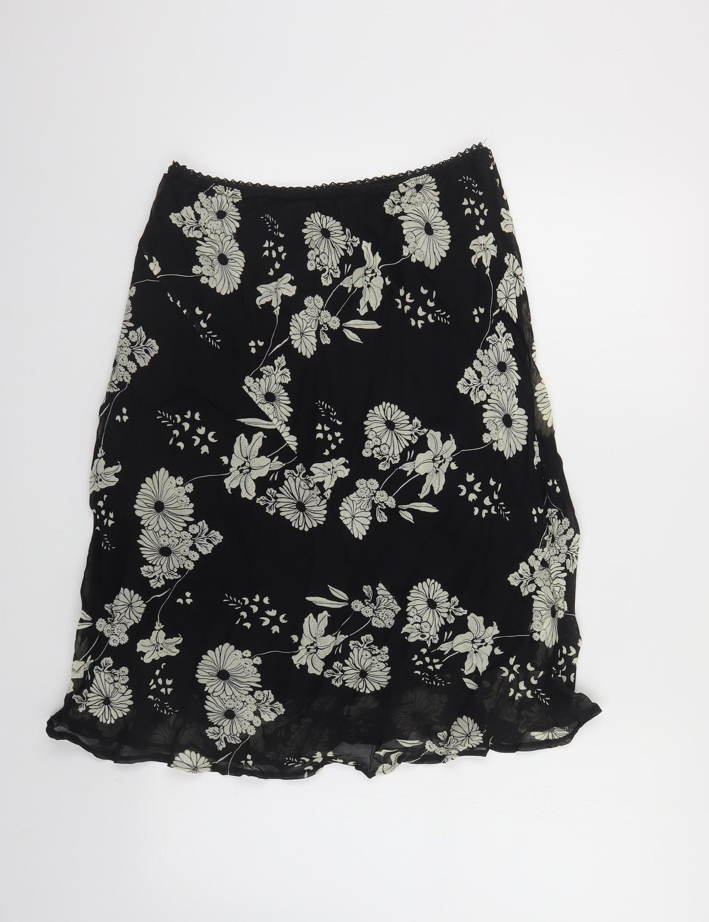 Prewrn Womens Black Floral Viscose A-Line Skirt Size 16