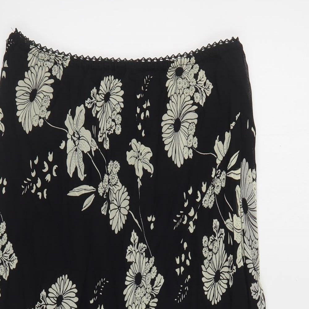 Prewrn Womens Black Floral Viscose A-Line Skirt Size 16