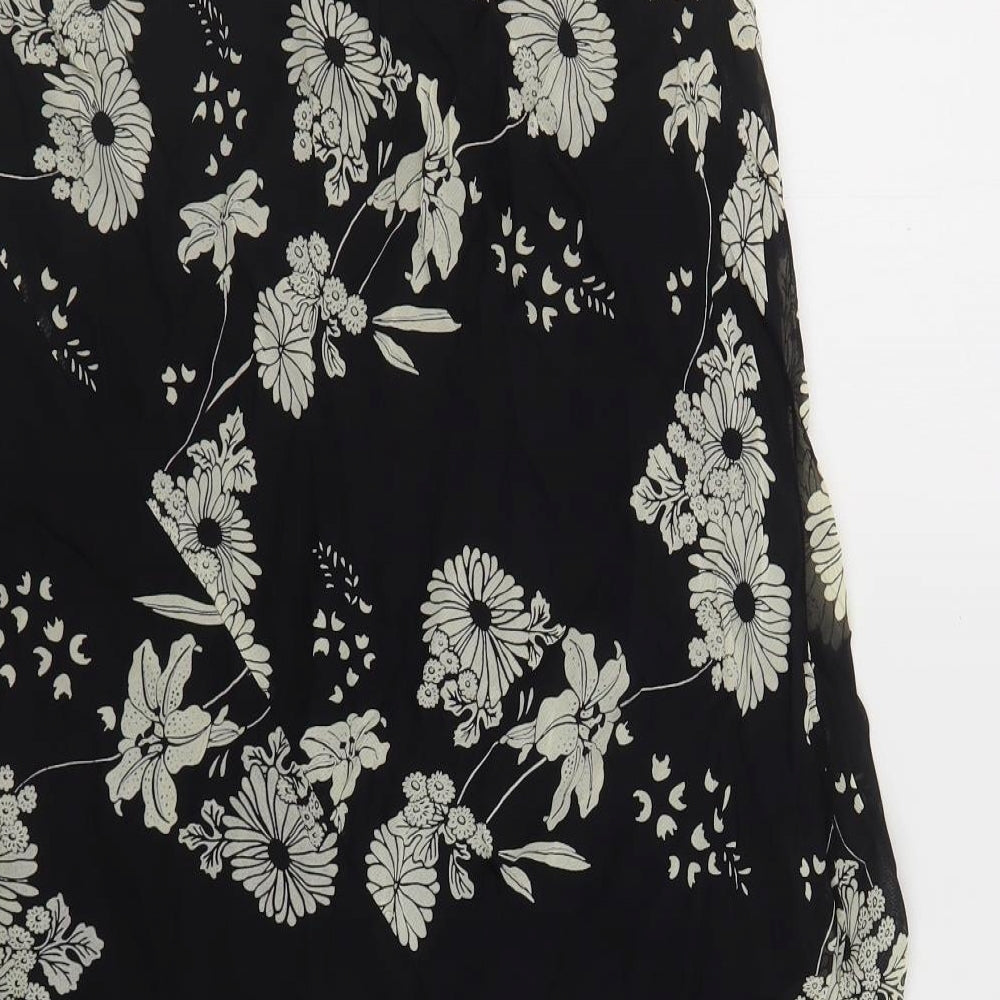 Prewrn Womens Black Floral Viscose A-Line Skirt Size 16