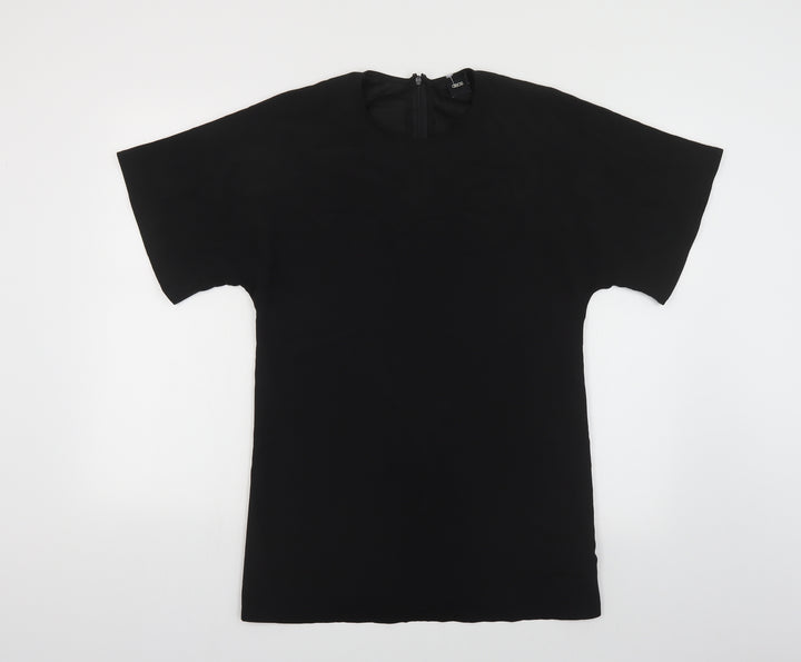 ASOS Womens Black Polyester T-Shirt Dress Size 6 Round Neck Zip