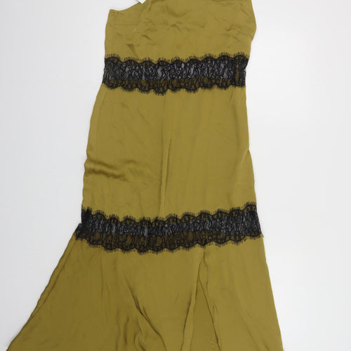 Zara Womens Green Polyester Slip Dress Size M Square Neck Zip - Lace Detail