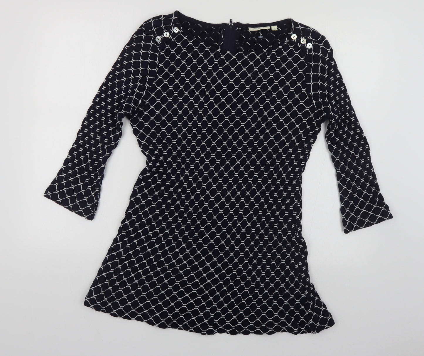 Adini Womens Blue Geometric Cotton Tunic Blouse Size M Boat Neck