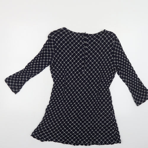 Adini Womens Blue Geometric Cotton Tunic Blouse Size M Boat Neck