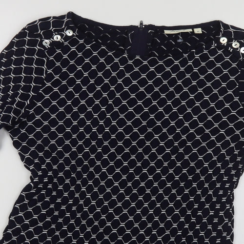 Adini Womens Blue Geometric Cotton Tunic Blouse Size M Boat Neck