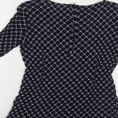 Adini Womens Blue Geometric Cotton Tunic Blouse Size M Boat Neck