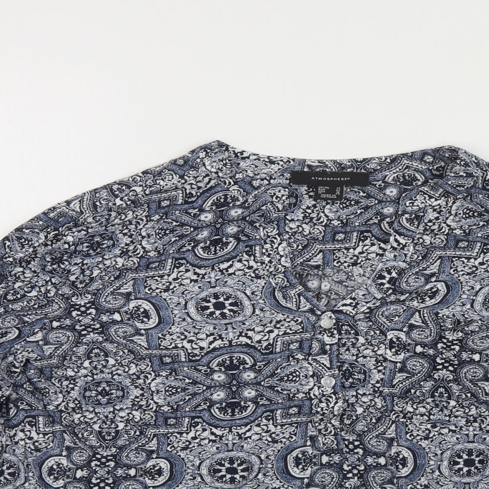 Atmosphere Womens Blue Paisley Viscose Basic Button-Up Size 14 V-Neck