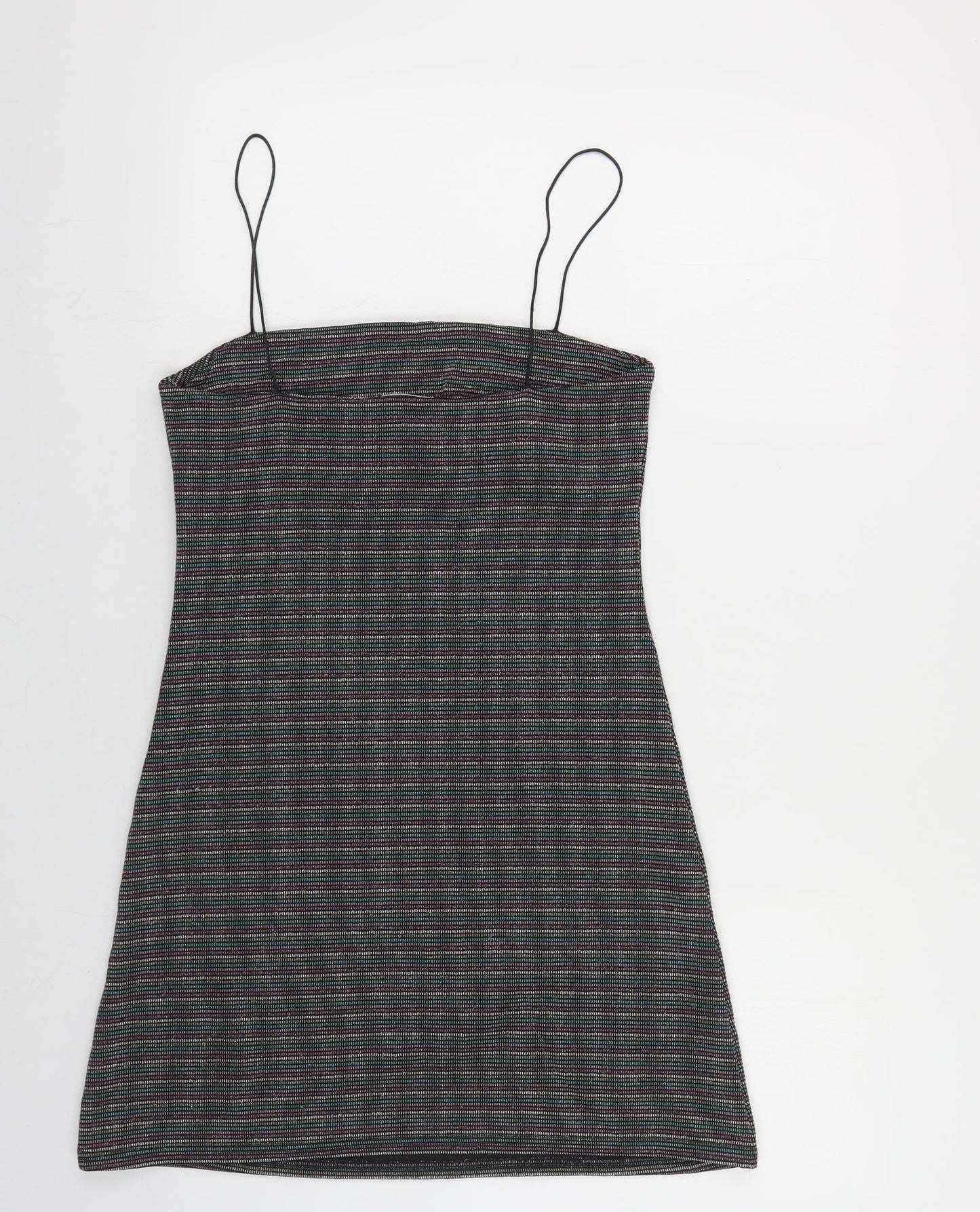 Pins & Needles Womens Multicoloured Striped Polyester Mini Size M Square Neck Pullover