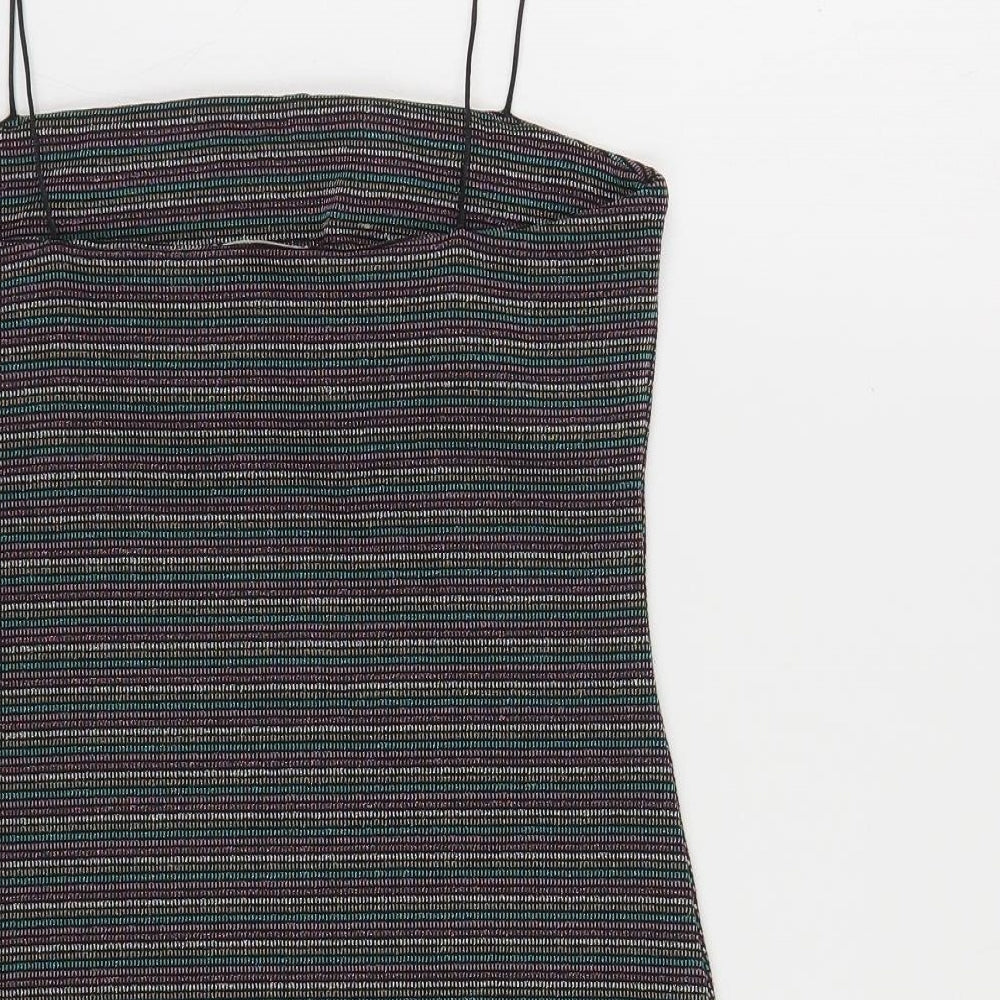 Pins & Needles Womens Multicoloured Striped Polyester Mini Size M Square Neck Pullover