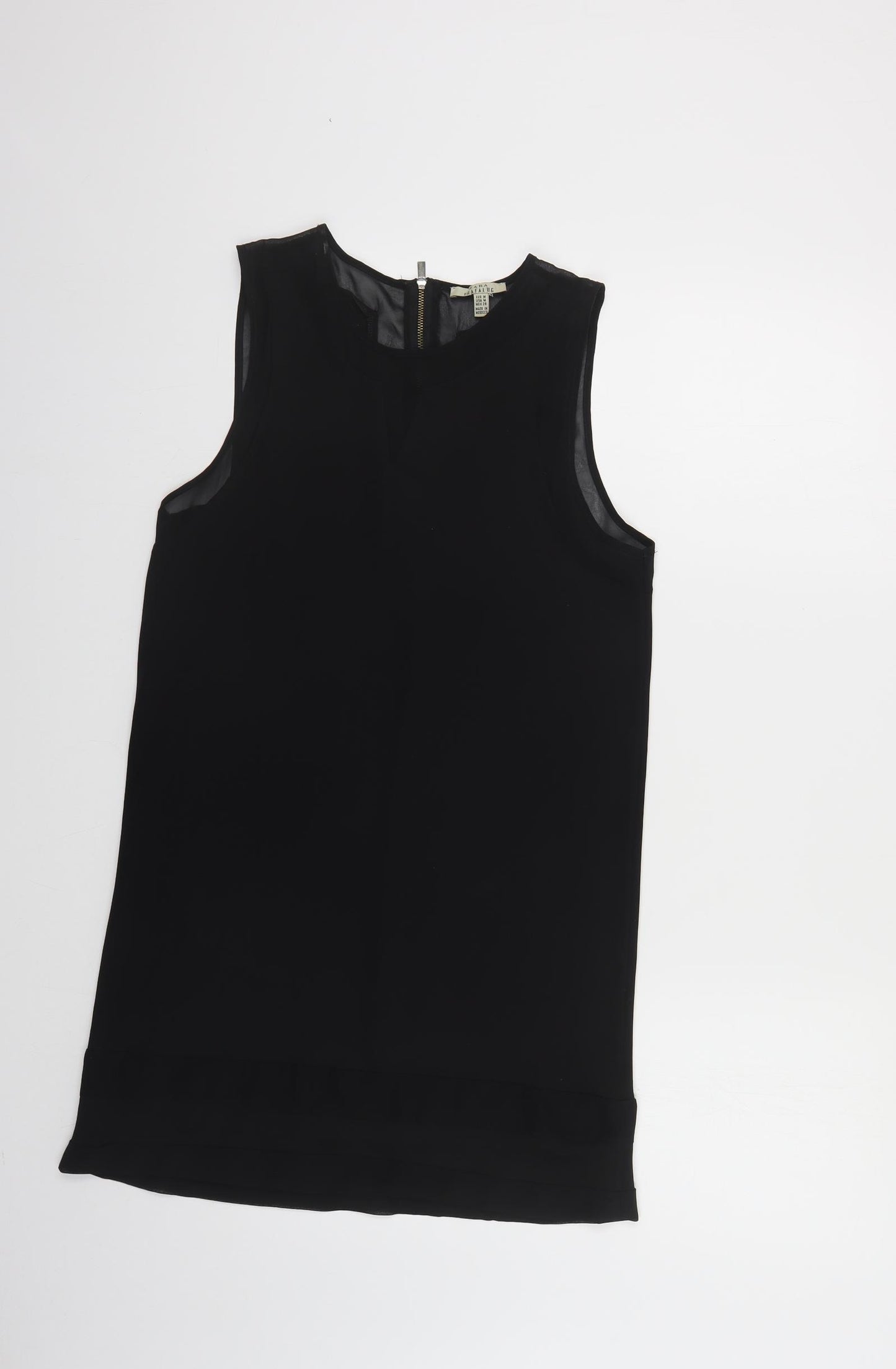 Zara Womens Black Polyester Shift Size M Round Neck Zip