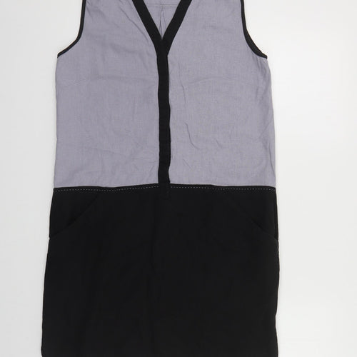 NEXT Womens Grey Colourblock Linen Shift Size 10 V-Neck Pullover