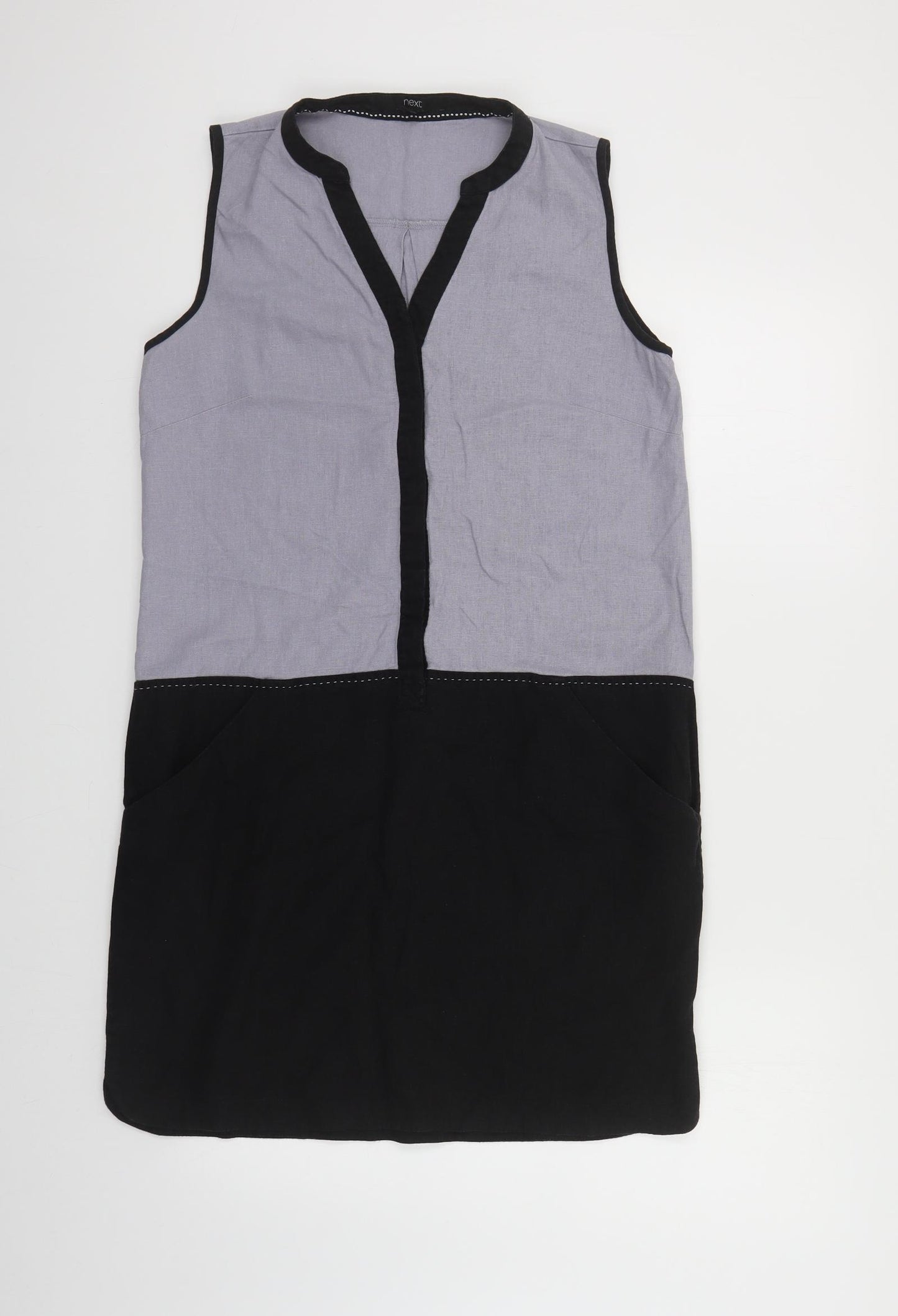 NEXT Womens Grey Colourblock Linen Shift Size 10 V-Neck Pullover